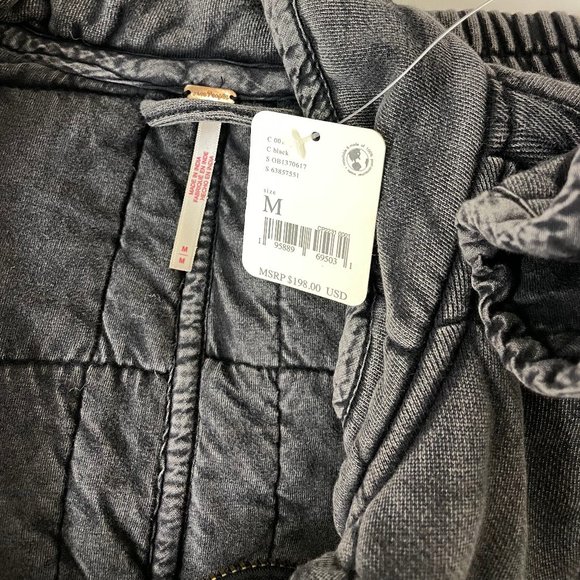 Free People Dolman Quilted Knit Jacket Oversized Zip Front Black Medium - Picture 9 of 9